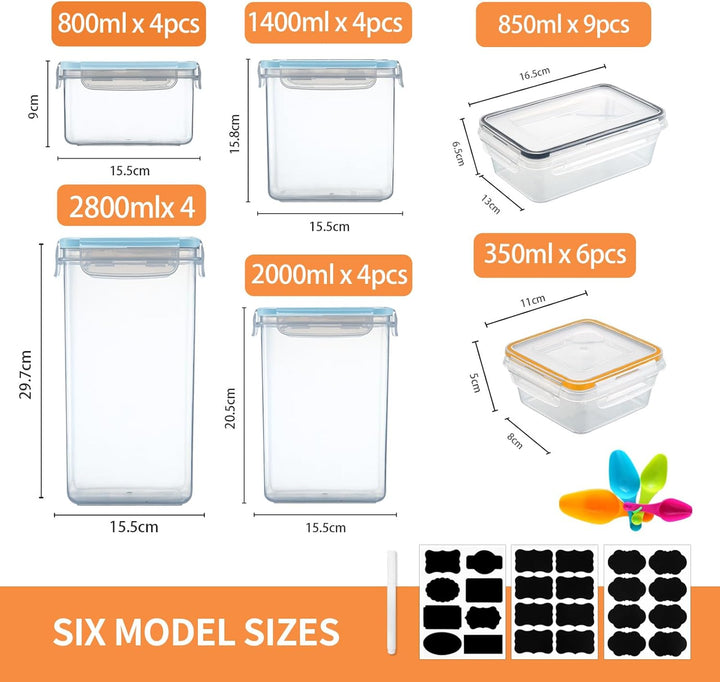 Hibisaws 31 Frischhaltedosen & Vorratsdosen mit Deckel Set, BPA-frei Und 100% Luftdicht, Transparent