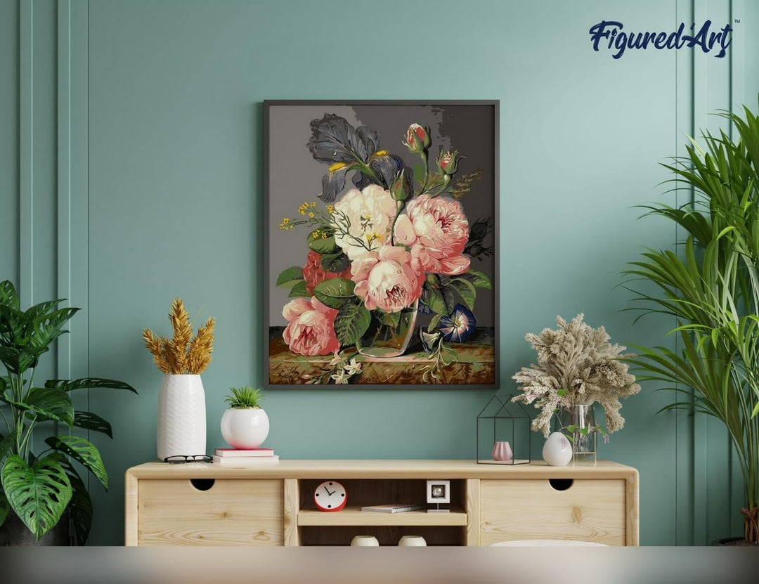 Figured'Art Malen Nach Zahlen Erwachsene Mit Rahmen Wildblumenstrauss - Paint by Numbers Basteln DIY