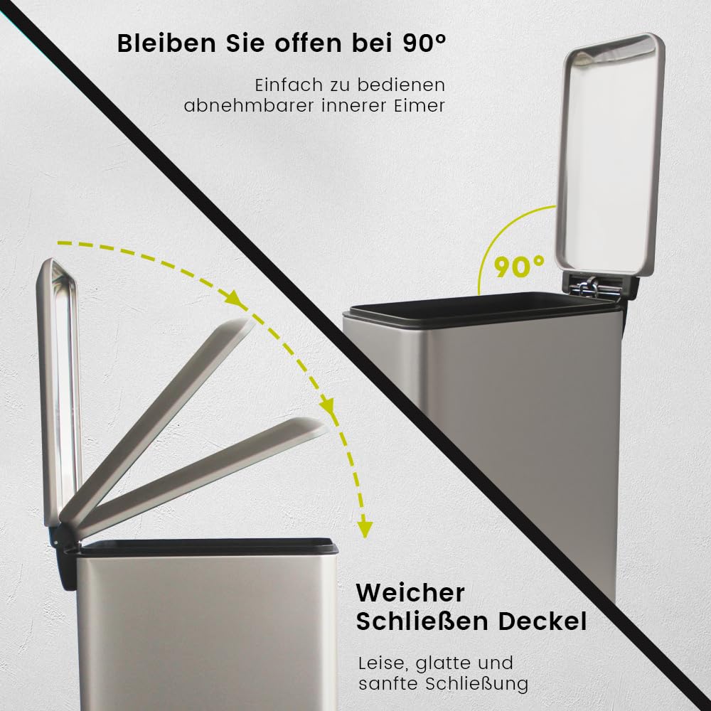 Mülleimer,10L Badezimmer Mülleimer,10 Liter Schmaler Abfalleimer mit Pedal,Treteimer Küche mit Innen