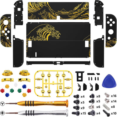 eXtremeRate Full Hülle für nintendo Switch OLED, DIY-Ersatz Konsole case & Kickstand, NS Joycon Gehä