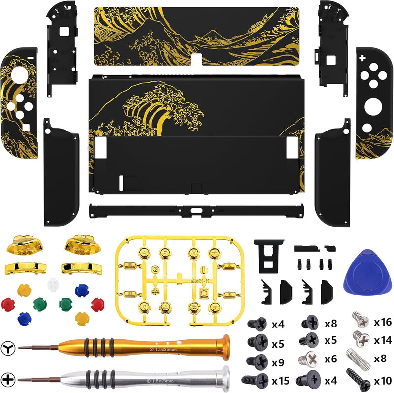eXtremeRate Full Hülle für nintendo Switch OLED, DIY-Ersatz Konsole case & Kickstand, NS Joycon Gehä