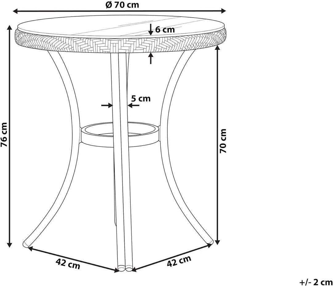 Beliani Stilvoller Gartentisch Rattan schwarz und weiss rund Rifreddo