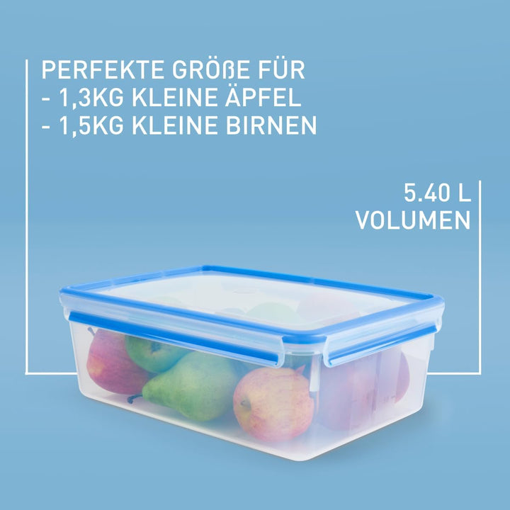 Emsa 508547 Clip & Close | Rechteckige Frischhaltedose | mit Deckel | 5.4 Liter | Transparent/Blau R