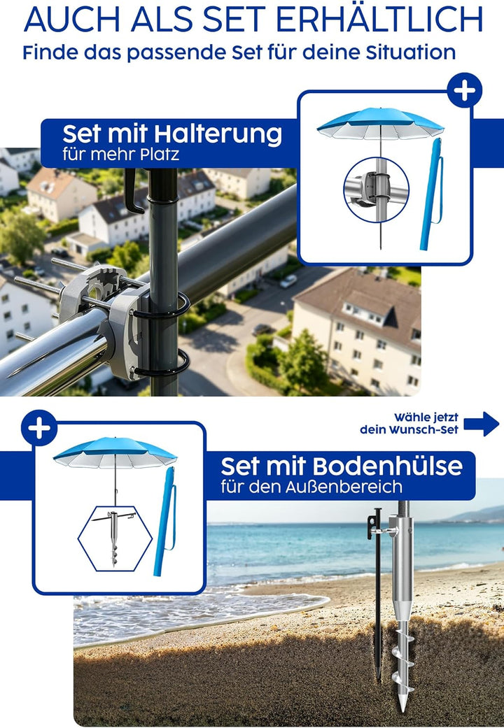 4smile Sonnenschirm Strand SunnyJoy - UPF 50+ Strandschirm Ø 180 cm, sicherer Sonnenschutz Strand, S