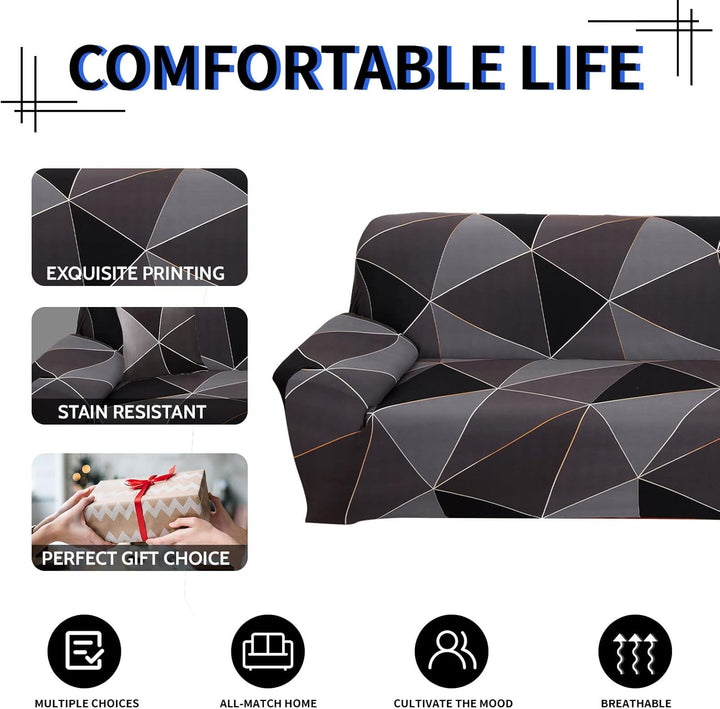 Sofabezug 3 Sitzer Stretch Sofahusse Elastischer Sofabezug Spandex Sofa Überzug mit 2 Kissenbezug An