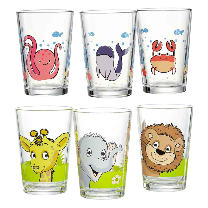Ritzenhoff &amp; Breker Kindergläser Unterwasserwelt &amp; Waldtiere, 6er Set, 205 ml, Bedruckte Kinderbeche