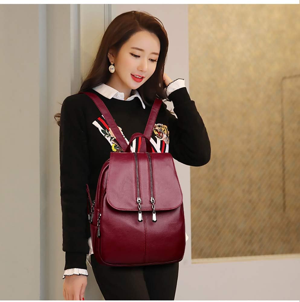 Kris Anna Damen Reissverschluss Casual Rucksack Handtasche aus PU-Leder Weinrot EINWEG, Weinrot