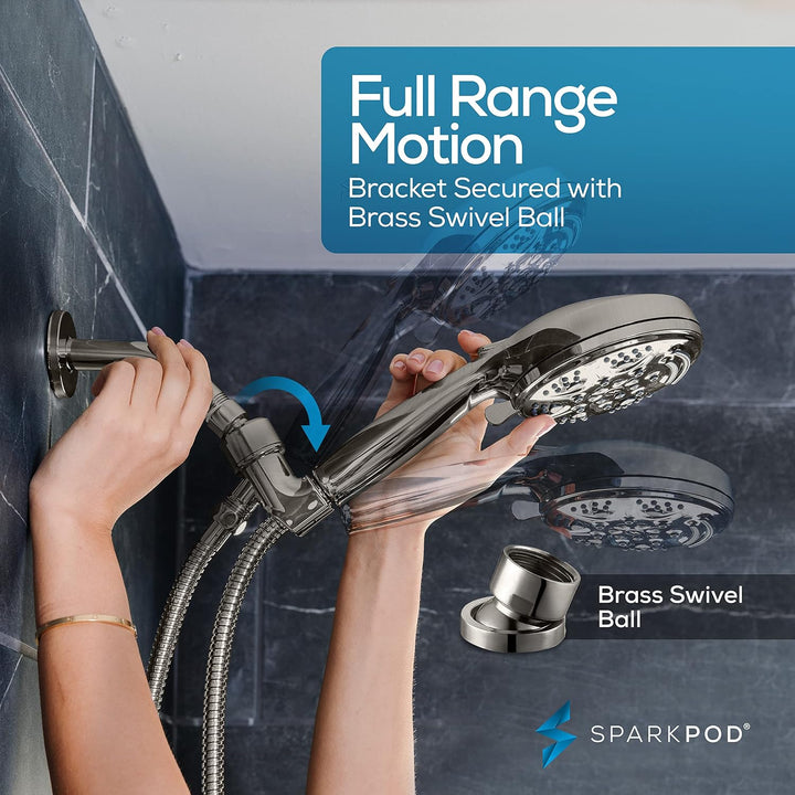 SparkPod 5 Inch 9 Function Shower Head - Handheld High Pressure Jet with On/Off Switch, Pause and Wa
