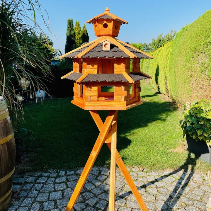 Vogelvilla wetterfest von L bis XXL Futterhaus Vogelhaus mit oder ohne Ständer in Braun mit Rot, Grü