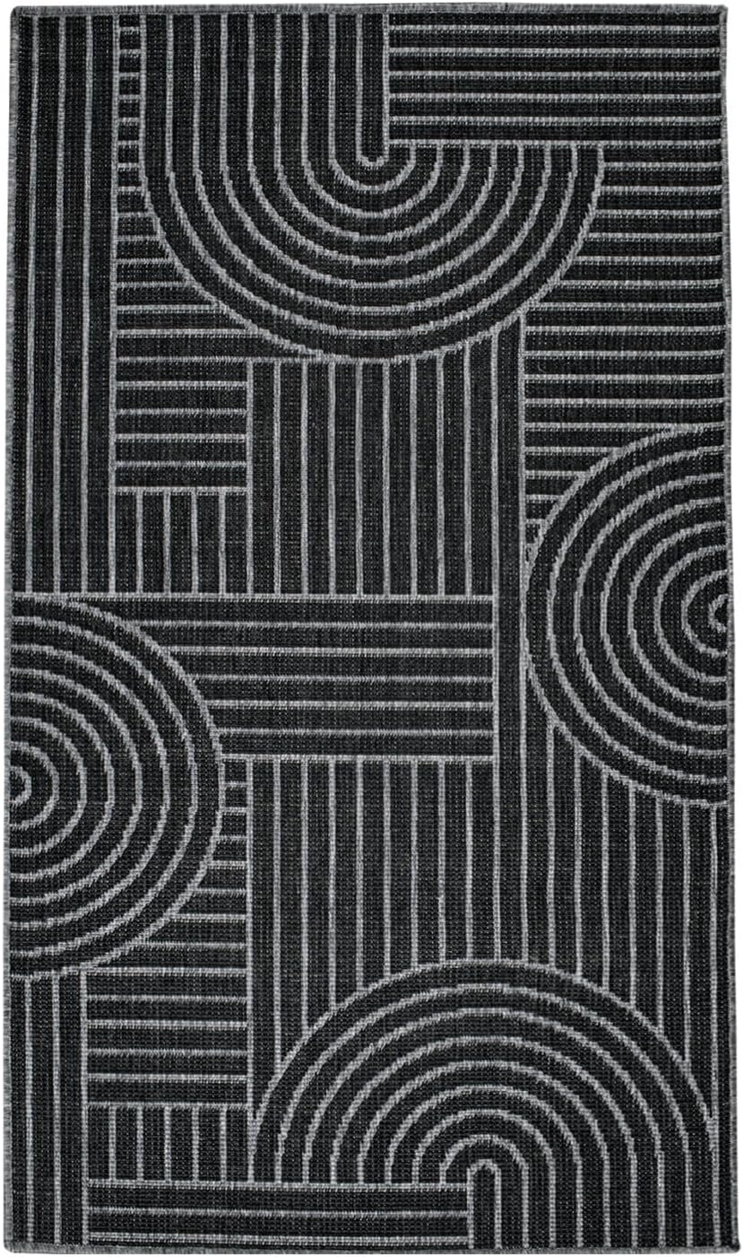 carpet city Outdoor Teppich Wetterfest 80x150 cm - Grau-Anthrazit - Wendeteppich, Beidseitiges Geome