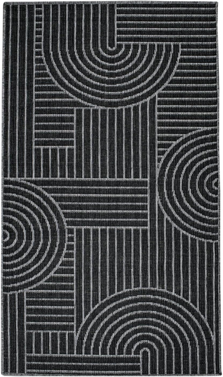 carpet city Outdoor Teppich Wetterfest 80x150 cm - Grau-Anthrazit - Wendeteppich, Beidseitiges Geome