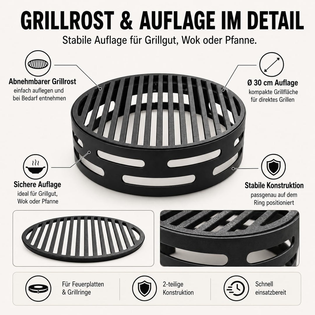Oleio BBQ Design Schwarzer Wokaufsatz für Feuerplatte | Grillring | Plancha | Grillplatte Wokkrone K