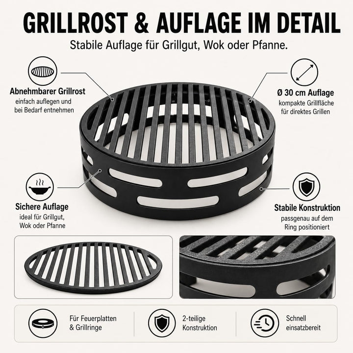 Oleio BBQ Design Schwarzer Wokaufsatz für Feuerplatte | Grillring | Plancha | Grillplatte Wokkrone K