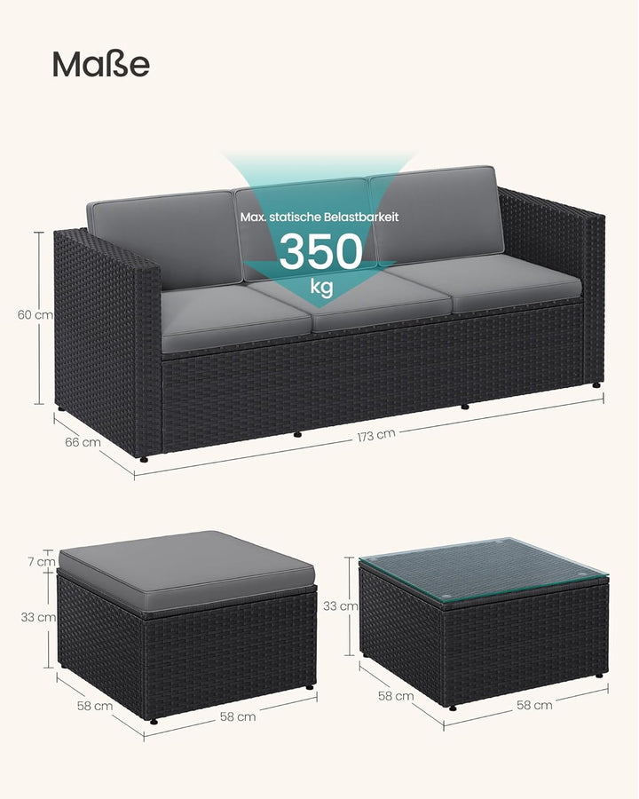 SONGMICS Gartenmöbel-Set, Balkonmöbel aus PE-Polyrattan, Terrassenmöbel, Ecksofa, Outdoor, handgeflo