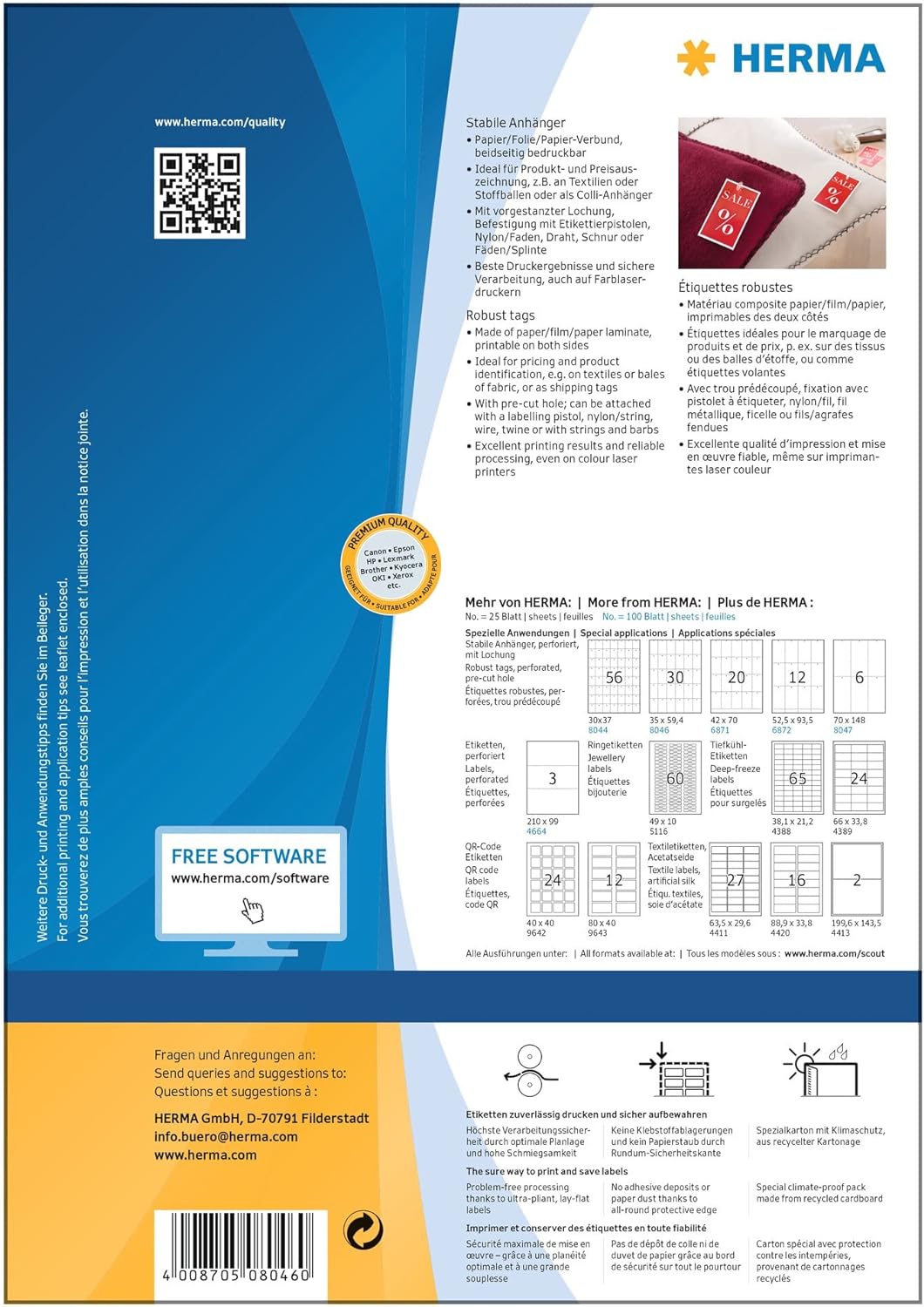 HERMA 8046 Stabile Anhänger perforiert, 100 Blatt, 35 x 59,4 mm, 30 Stück pro A4 Bogen, 3000 Preisan