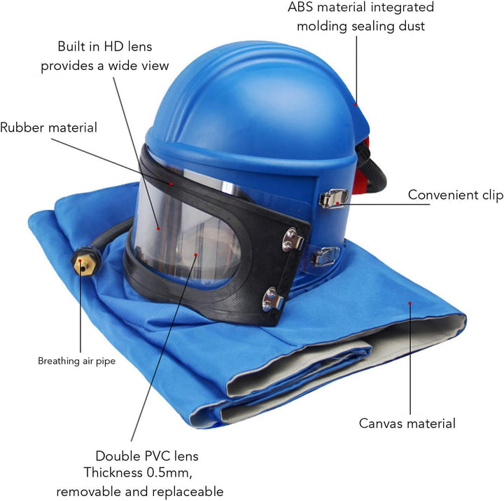 Sandstrahlhelm mit Luftzufuhr, ABS-Material, Doppelschichtige Linse, Bruchfest, Leichter Anzug, für