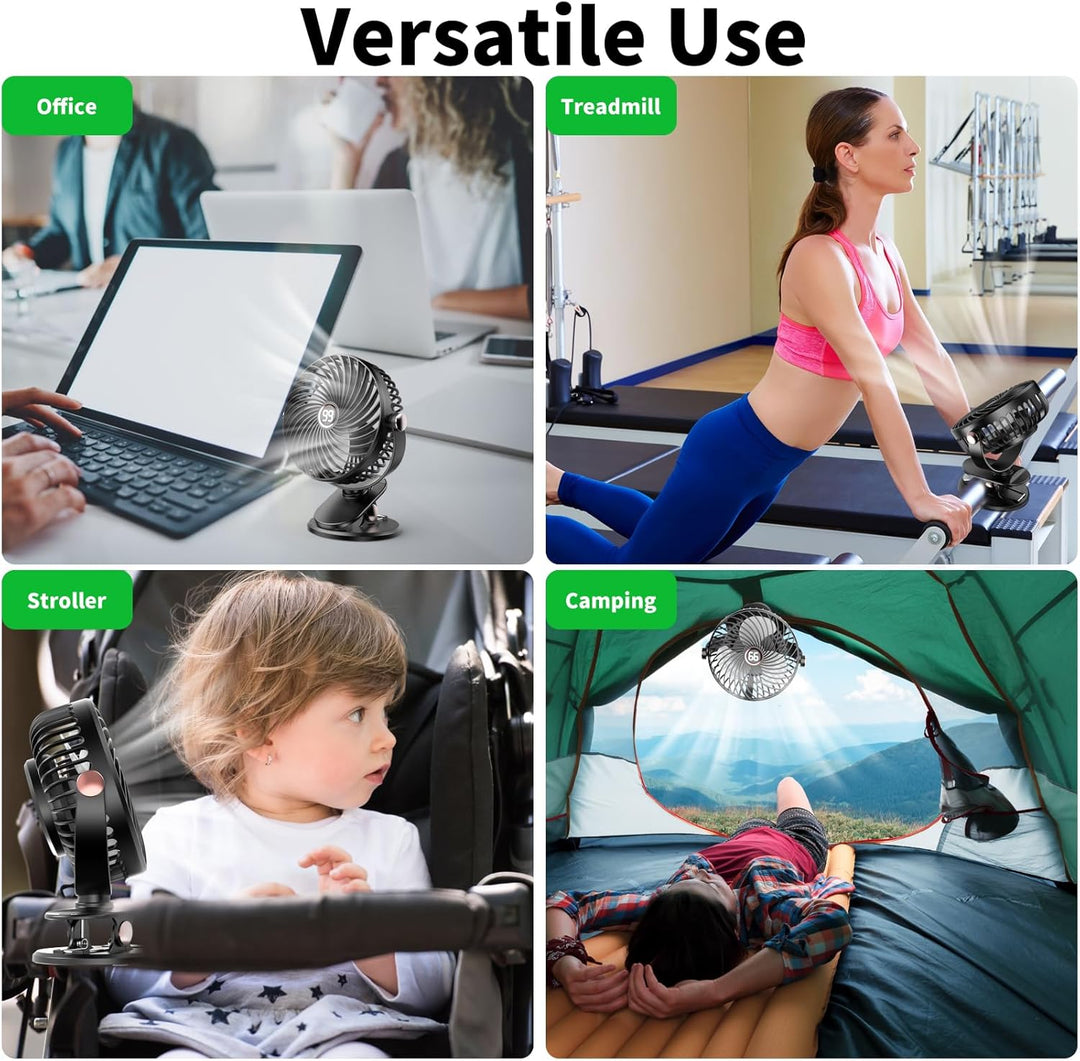 Schreibtischventilator, Mini-Ventilator, USB, leise, mit LCD-Display, 6000 mAh, kleiner Ventilator,