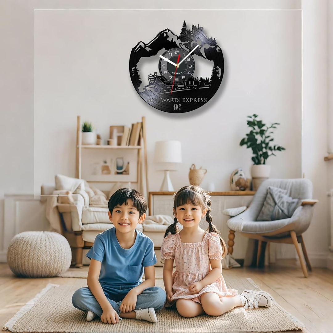 Viiluuxr Wanduhr Modern Vinyl Schallplatte Wanduhren Hogwarts Express Uhr Wand Ohne Tickgeräusche Wa