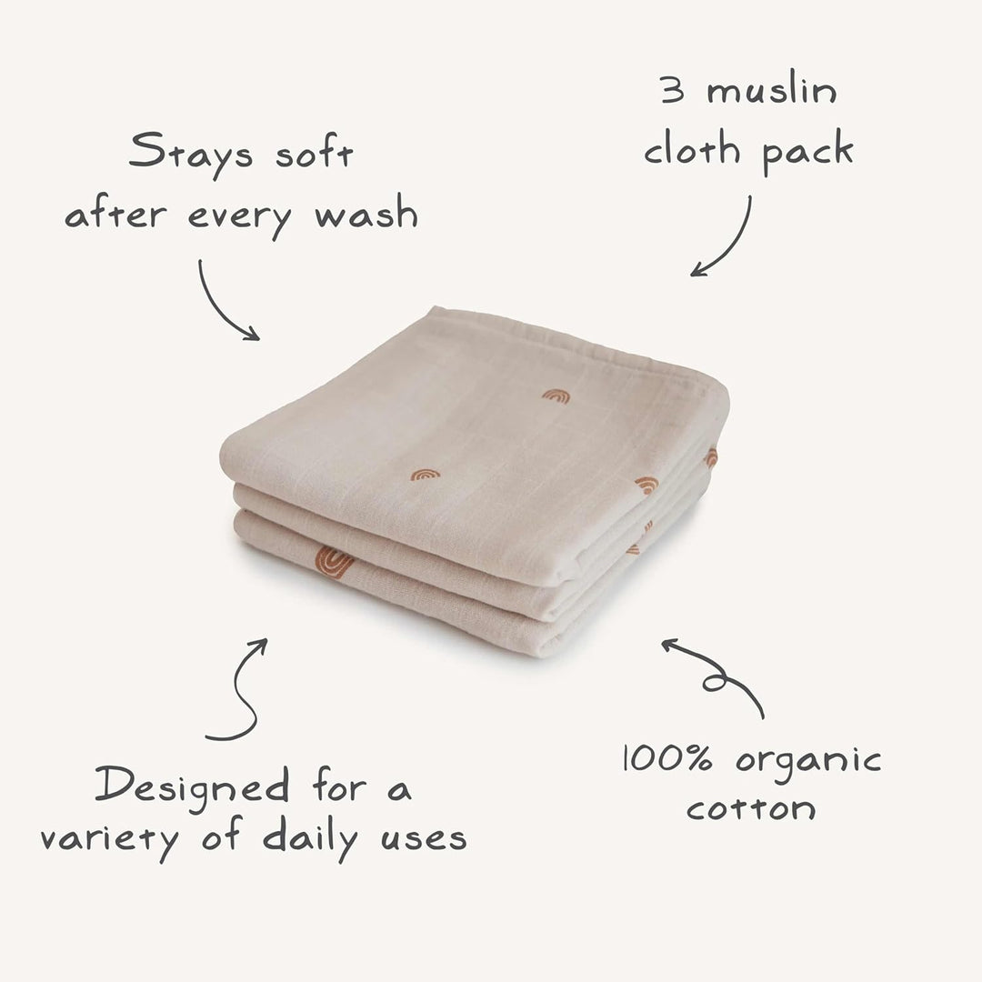 mushie Babytücher aus 100% Bio-Baumwolle, 59,7 x 59,7 cm (Nebel), 3er-Pack Fog, Fog