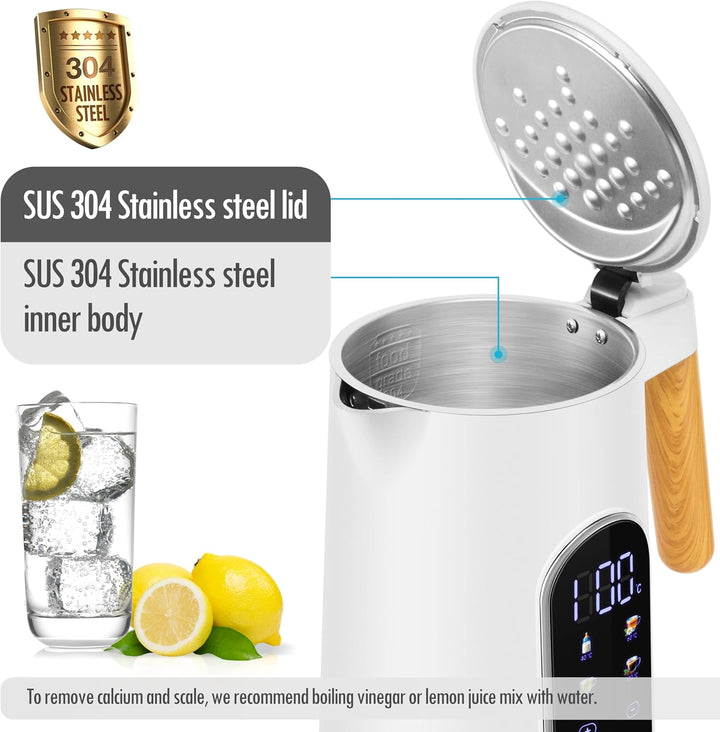 ForMe Edelstahl Wasserkocher 1,7 L mit Temperatureinstellung Temperaturwahl 40-100°C I LED Digitale