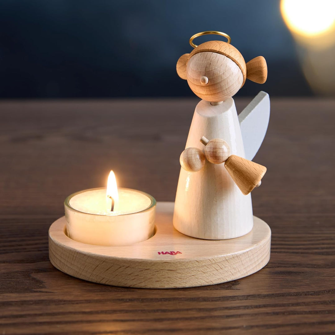 HABA Engel mit Teelicht – Weihnachtliche Holz-Dekoration aus Buchenholz – Stilvoller Schutzengel für