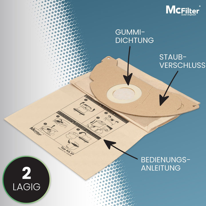 McFilter I 20 Staubsaugerbeutel kompatibel mit Kärcher Staubsauger WD2, MV2, ersetzt Kärcher Beutel