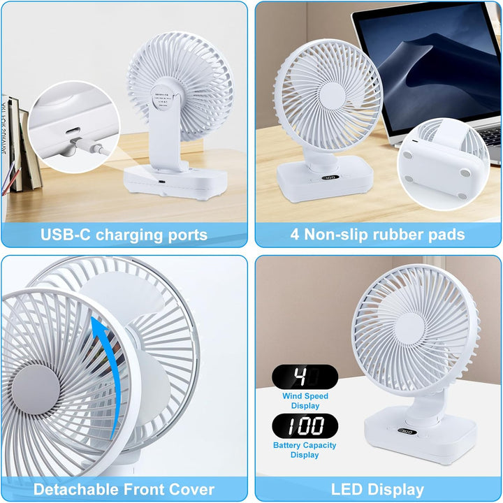 USB Tischventilator Oszillierend, Mini Ventilator Sehr Leise mit 4000mAh Batterie, Persönlicher Tisc