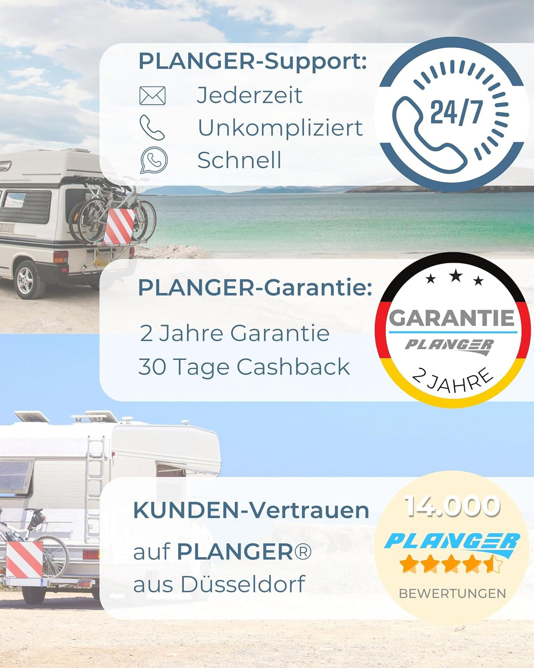 PLANGER® - Warntafel Italien und Spanien (Schild + Tasche + Spanner) 2in1 (50 x 50 cm) - Reflektiere
