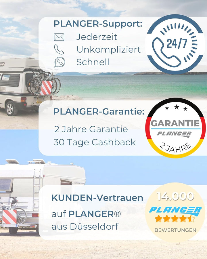PLANGER® - Warntafel Italien und Spanien (Schild + Tasche + Spanner) 2in1 (50 x 50 cm) - Reflektiere