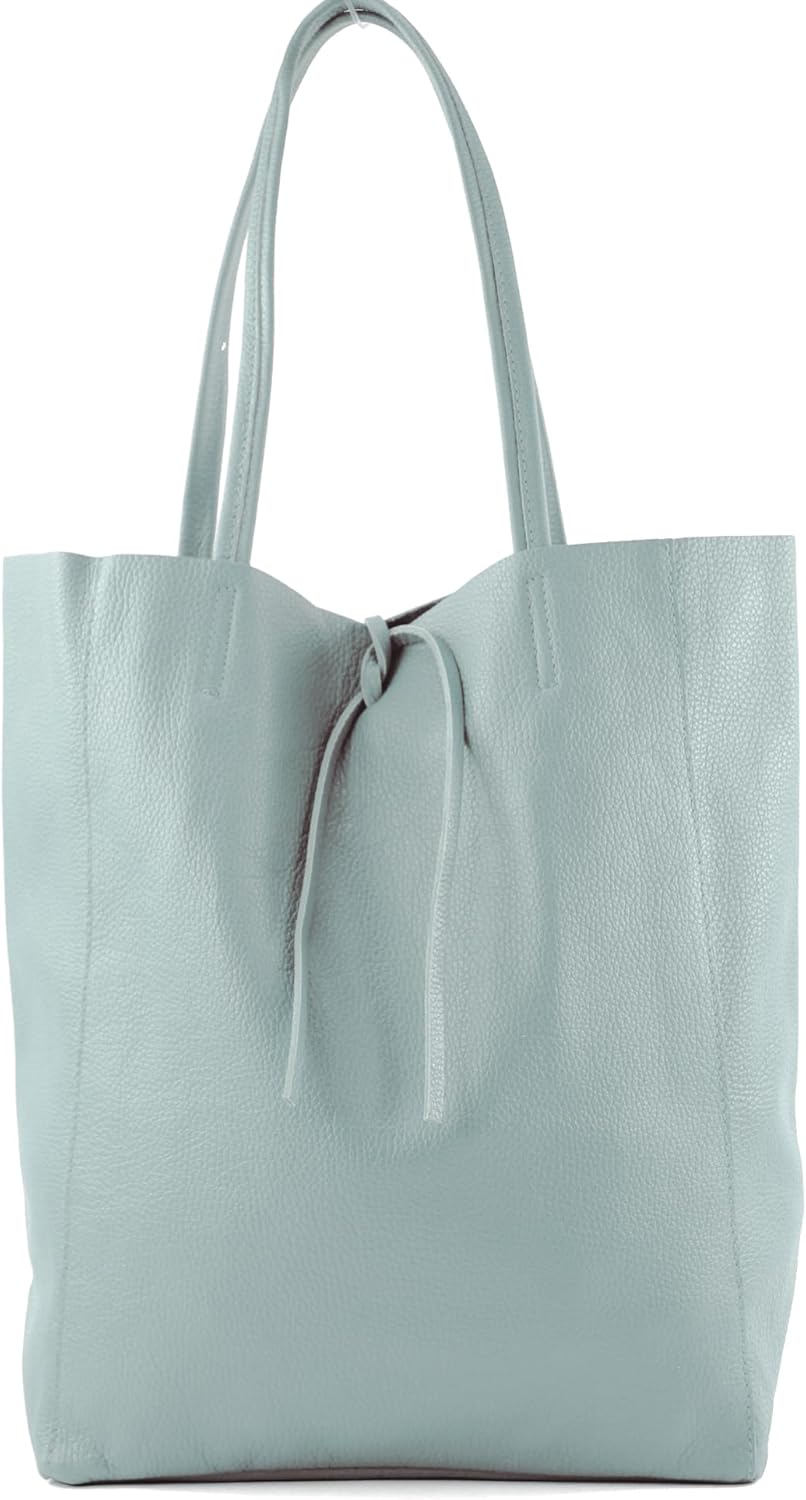 modamoda de T163 Damen Leder Shopper Schultertasche, handmade in Italy Eisblau, Eisblau