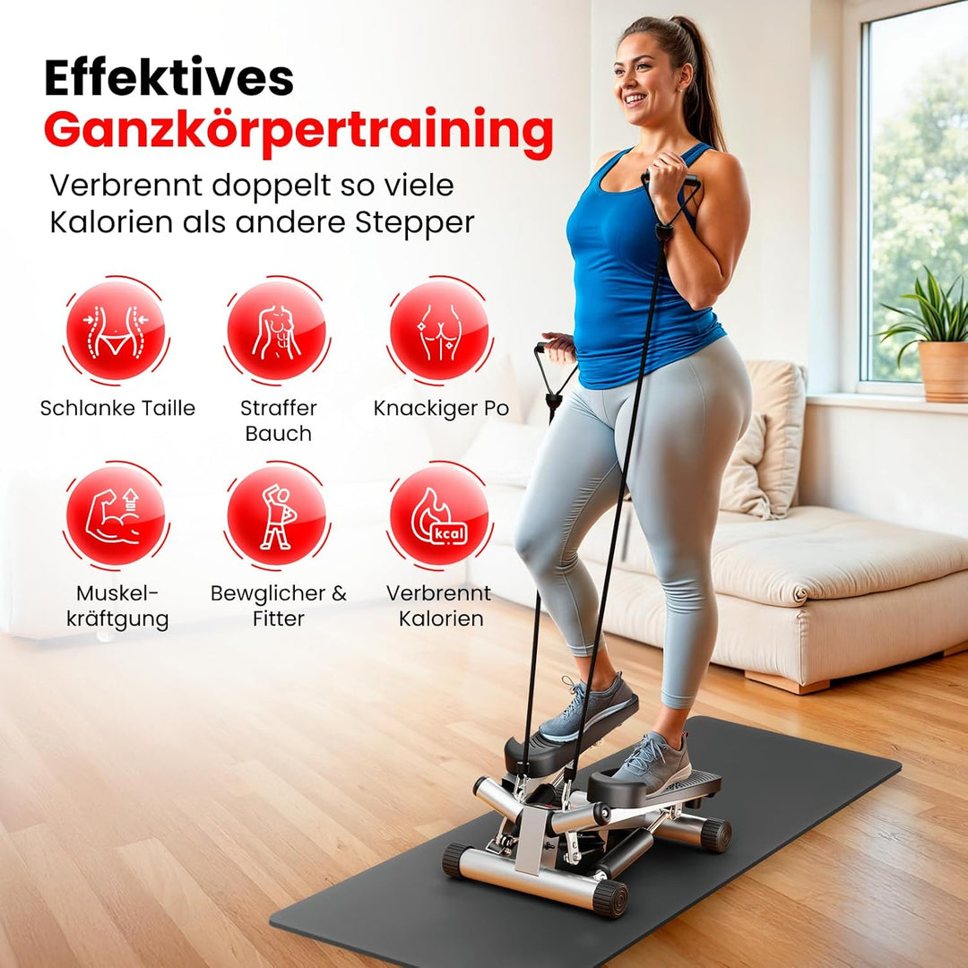 Ultrasport Swing Stepper inklusive Trainingsbändern / Hometrainer Stepper mit verstellbarem Widersta