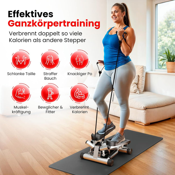 Ultrasport Swing Stepper inklusive Trainingsbändern / Hometrainer Stepper mit verstellbarem Widersta