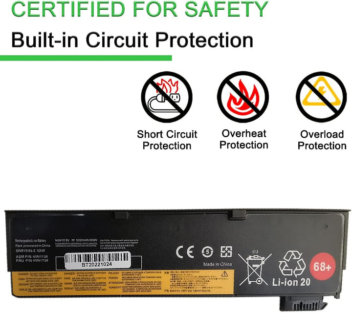 XITAIAN 10.8V 56Wh 5200mAh 45N1124 45N1128 0C52862 Ersatz Laptop Akku für Lenovo ThinkPad X240 X250