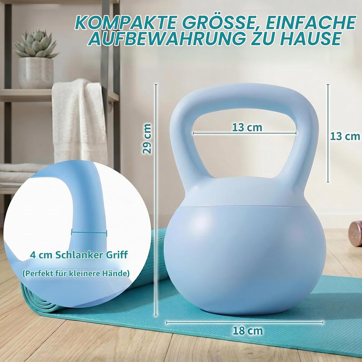 Soft Kettlebell 4-12kg - Bodenschonend und Leise, Eisensand-Kugelhantel mit ergonomischem Griff für