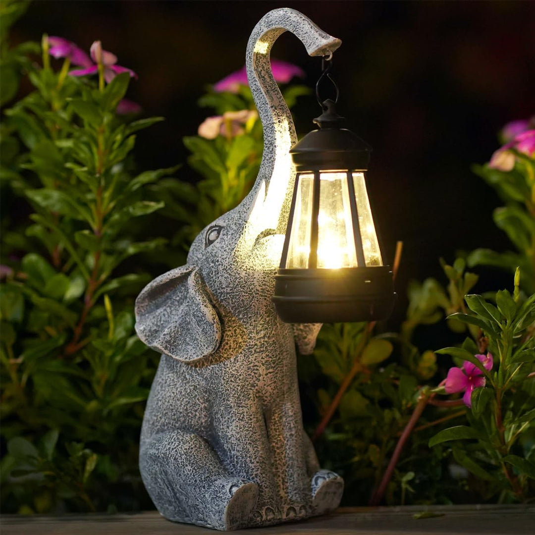 Elefanten Deko mit Solar Laterne Gartenfiguren - für Aussen Gartendeko mit Wetterfest LED Solarlampe