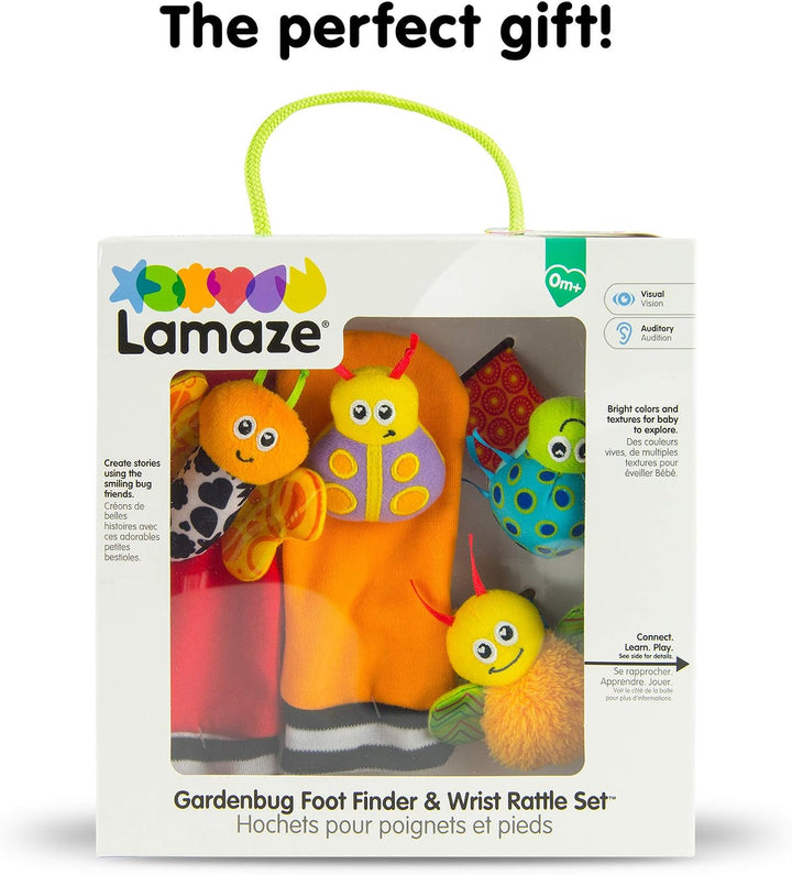 LAMAZE Gardenbug Wrist Baby Rattle Toy Baby Gift Set, Cute Foot Finder Baby Toy with Sensory Stimula
