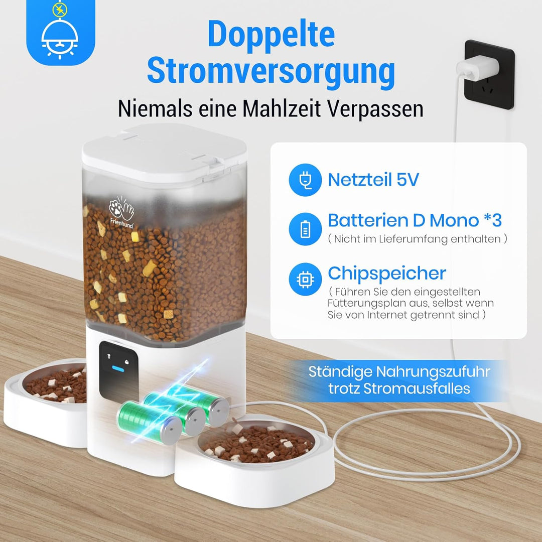 Futterautomat Katze 2 Näpfe mit APP: 5G WiFi Futterspender Katze mit Langsamer Vorschub, 7L Trockenf