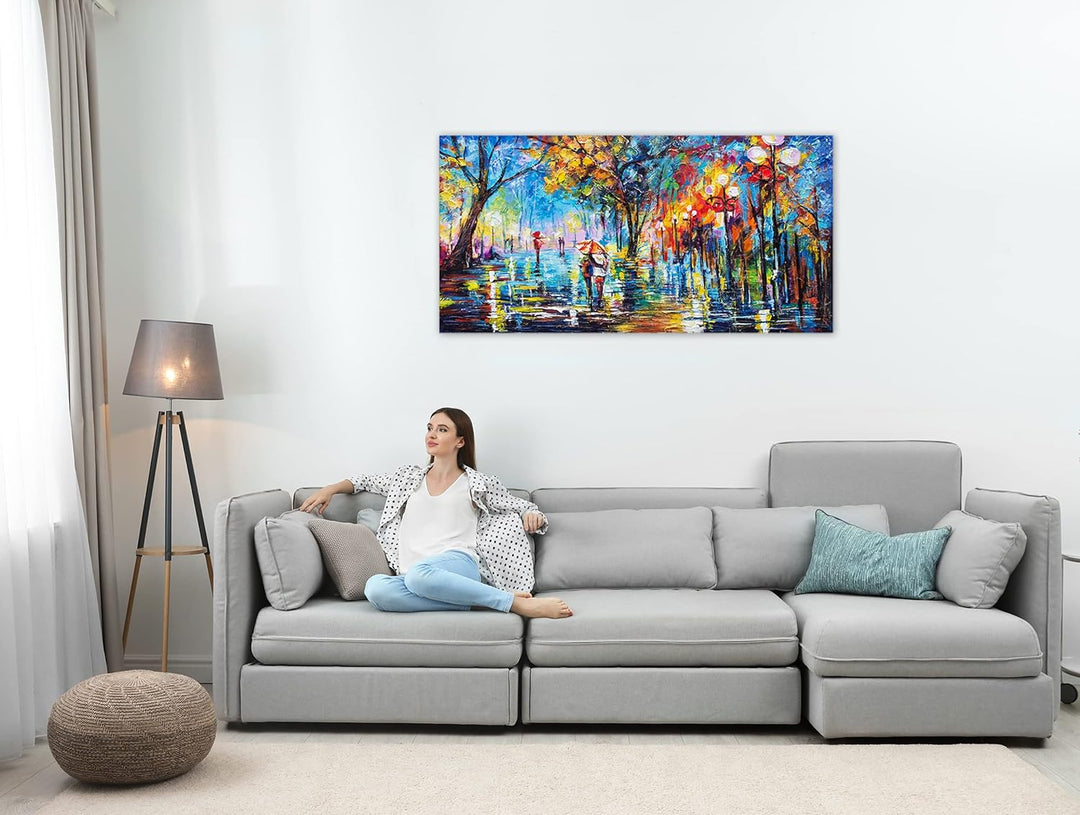 YS-Art Handgemaltes Acrylgemälde “Herbstliche Allee” | Moderne Acrylmalerei auf Keilrahmen | Geschen