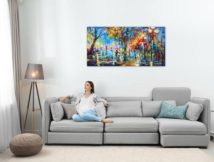 YS-Art Handgemaltes Acrylgemälde “Herbstliche Allee” | Moderne Acrylmalerei auf Keilrahmen | Geschen