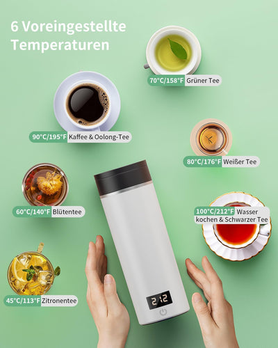 AIRMSEN Wasserkocher Klein mit 6 Temperatureinstellung, 500ml Mini Elektrischer Wasserkocher mit SUS