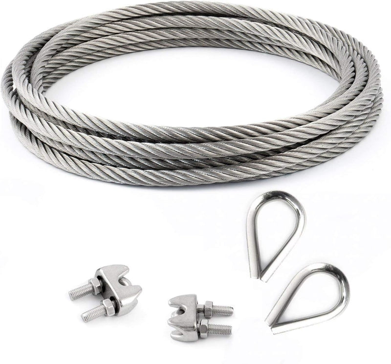 DQ-PP STAHLSEIL SET | 8mm | 10m | 2 x Seilklemmen Bügel 8mm | 2 x Kauschen 8mm | Edelstahl INOX | 7x