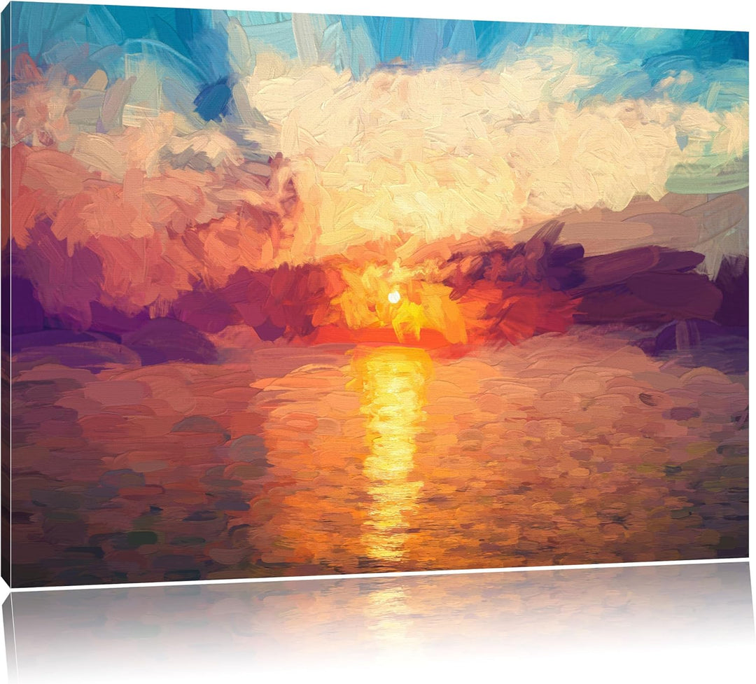Pixxprint Sonnenaufgang am Meer als Leinwandbild/Grösse: 100x70 cm/Wandbild/Kunstdruck/fertig bespan