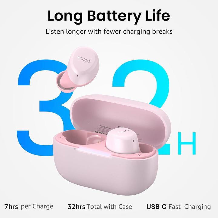 TOZO A1 In-Ear Kopfhörer Kabellos Bluetooth 5.3 mit 2 Mikrofonen für KI-Anrufe, App-Steuerung, 32 St