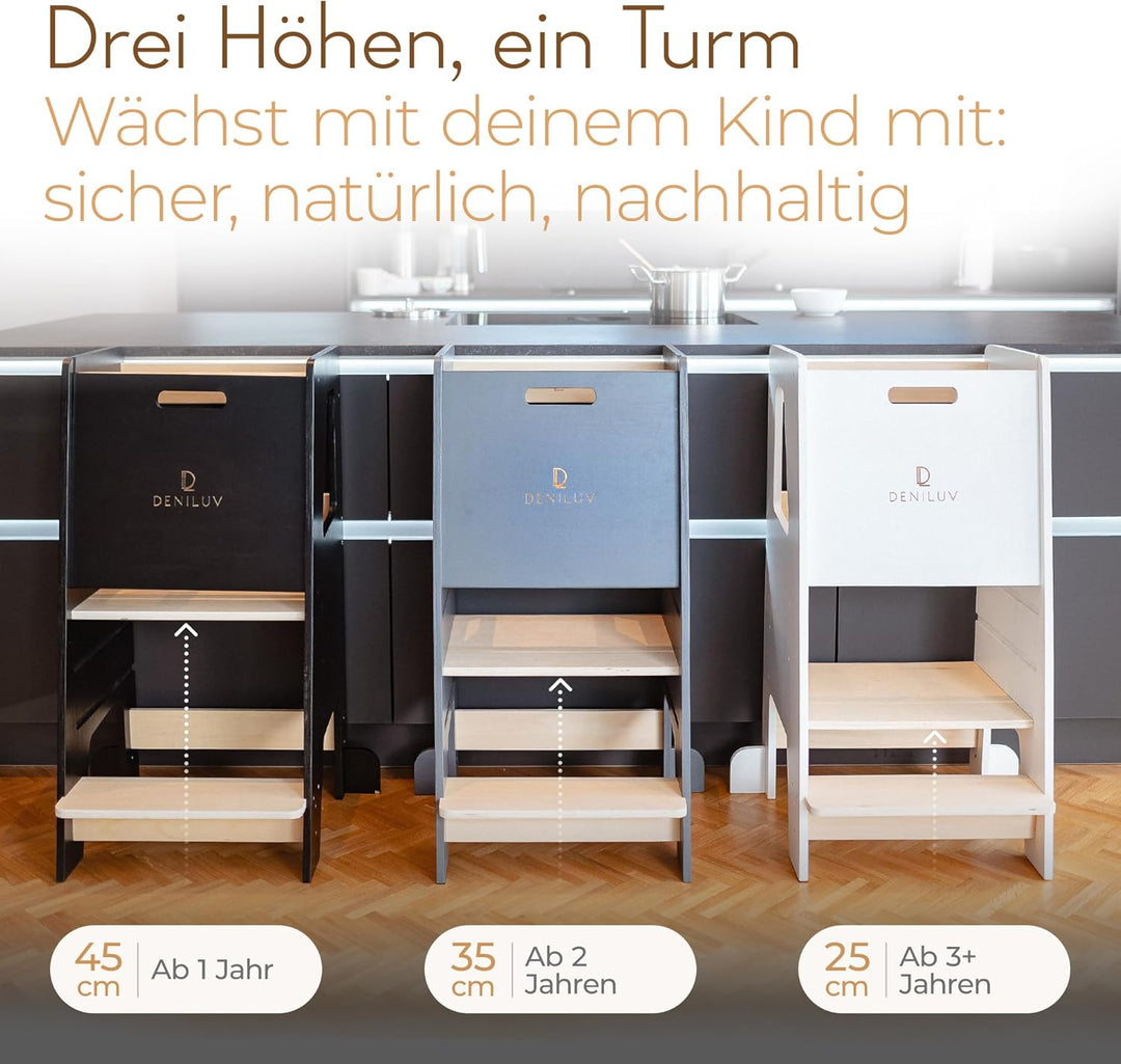 Kinder Lernturm Höhenverstellbar Ab 1 Jahr Mit Abnehmbarer Front Tritthocker für Küche Bad Leiterstu