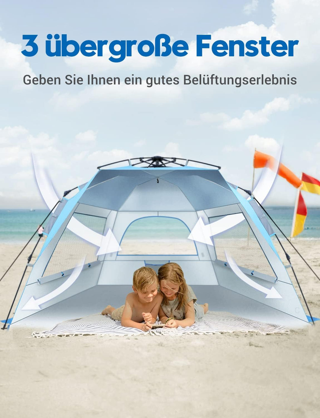 Glymnis Strandmuschel Quick Up Strandzelt Automatisches Strand Zelt UV-Schutz 50+ Windschutz Sonnens