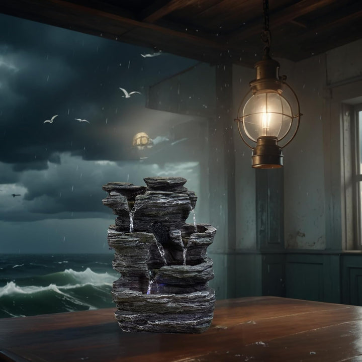 Zen'Light Innenbrunnen Naturkaskade Effekt Stein Buntes Licht, Geschenkidee, grosses bewegendes Inne