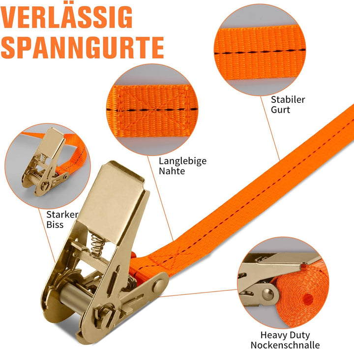 Spanngurte mit Ratsche 2M - 4er Pack Ratschengurte, Verstellbare Zurrgurte mit Klemmschloss, Enorm R