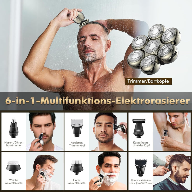 ETENTOUS Glatzen Rasierer Herren Elektrisch,6 in 1 Kopfrasierer Glatze,mit 7 Rotierende Scherköpfe u