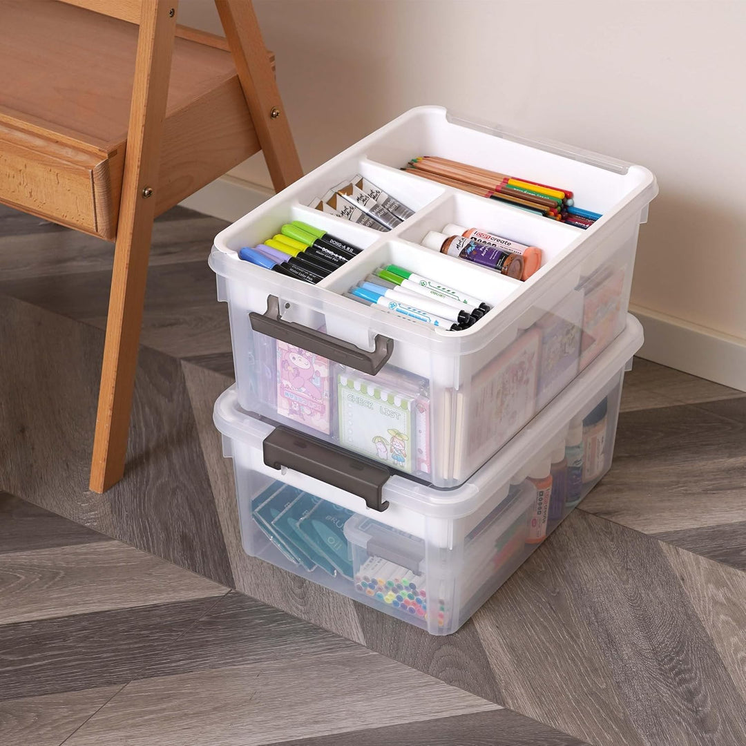 Citylife 2Pack Aufbewahrungsboxen mit Deckel, 16L aus Kunststoff mit abnehmbarem Tablett, Verstärkte