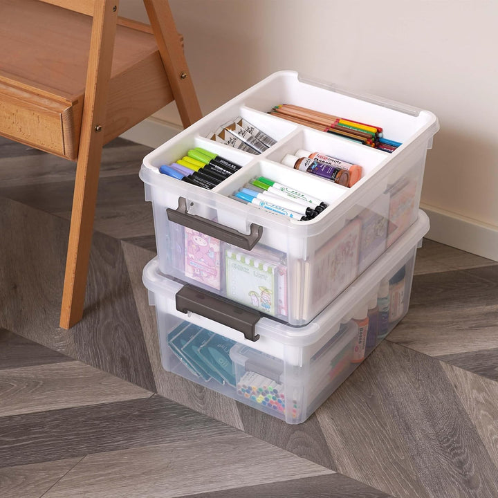 Citylife 2Pack Aufbewahrungsboxen mit Deckel, 16L aus Kunststoff mit abnehmbarem Tablett, Verstärkte